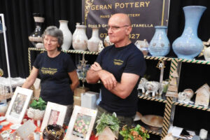 Geraldine and Ross Cantarella at their pottery stall