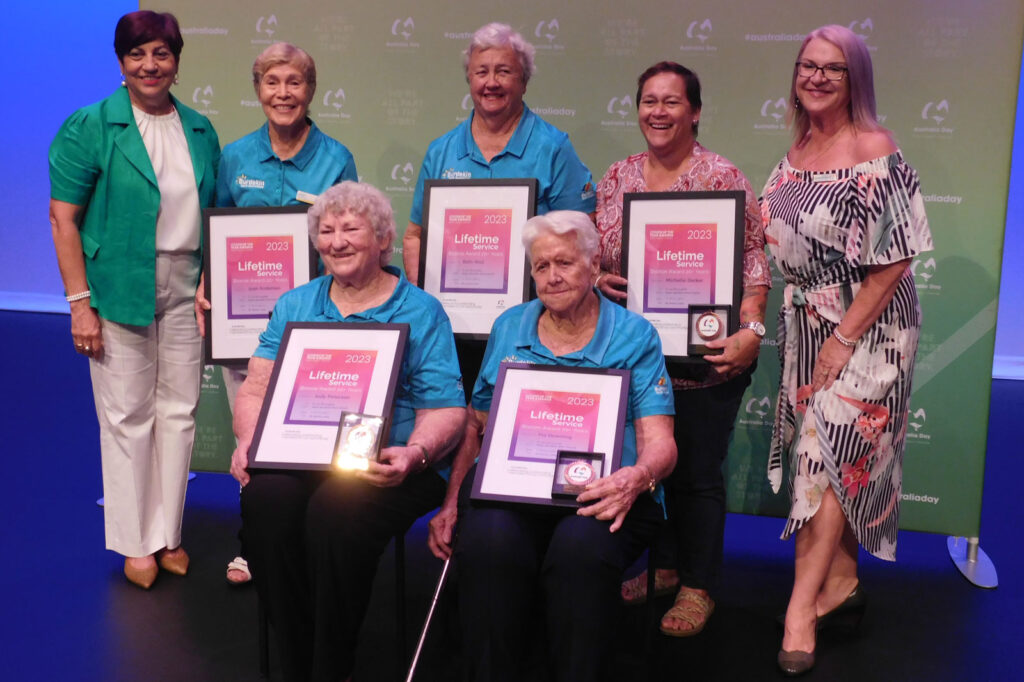Tourism Volunteers with Lifetime Volunteer Awards back from left Joan Andersen Beth Wall and Michelle Darker and front Judy Petersen and Flo Downing
