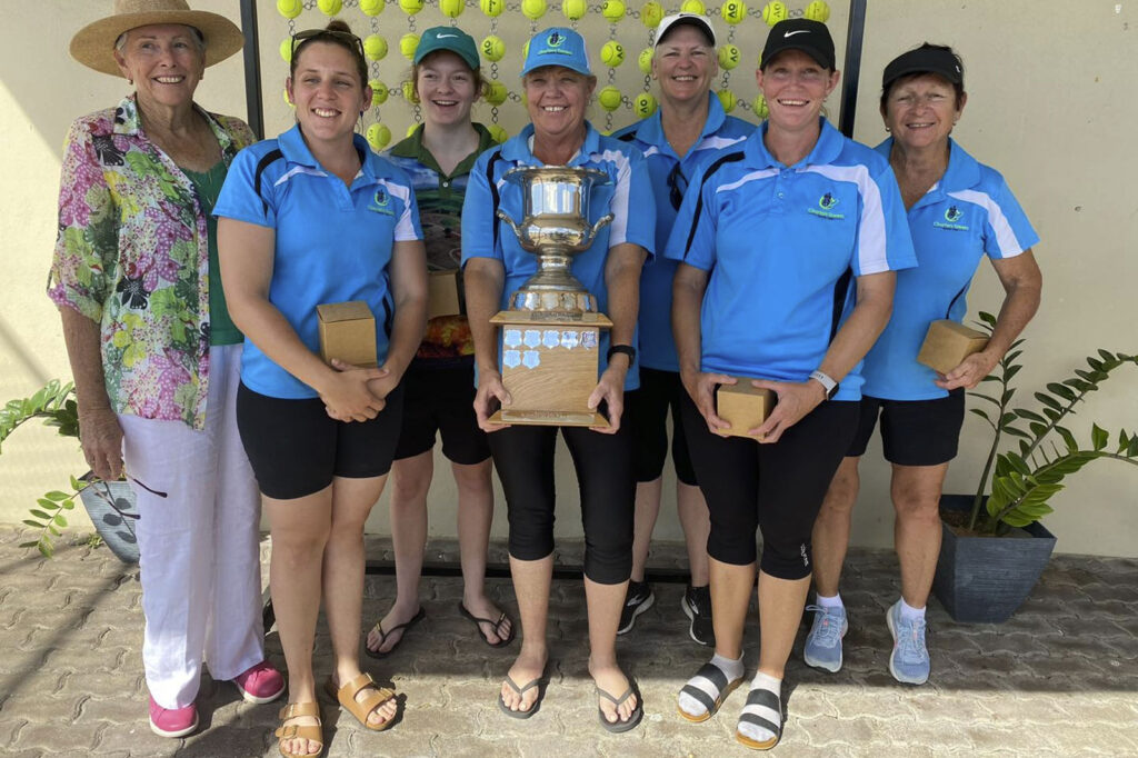 Jill Barbagallo left presented the Ladies A2 Grade Sugar Bowl Trophy to Charters Towers