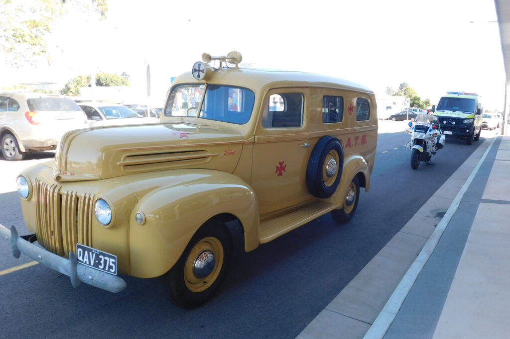 Old Ambulance vehicle from the Charters Towers district, a motor Bike ambulance, which many locals would not even have known existed and the new 4WD Ambulance that has been added to the Ayr Station’s vehicles